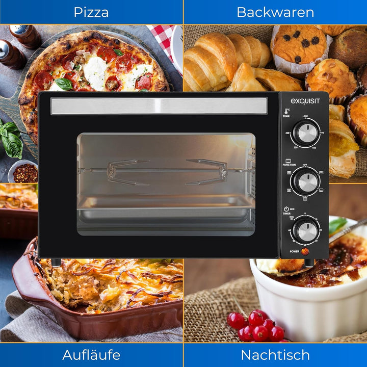 Exquisit Mini-Backofen MO 3302 sw | Umluft | Innenbeleuchtung | Stufenlose Einstellung | Backblech |