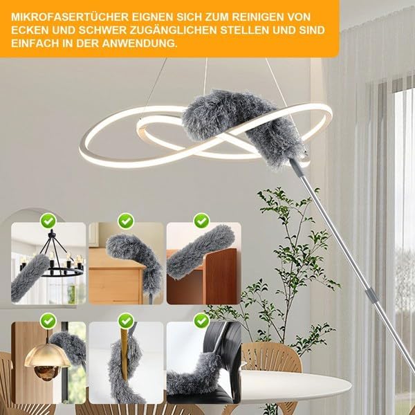 Staubwedel Teleskop 6m Set, Teleskop Fensterreiniger mit Teleskopstange 1,5–4,9m, Staubwischer Mikro