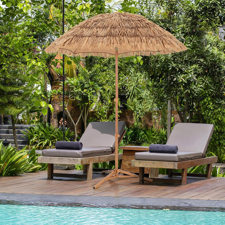 GOPLUS Sonnenschirm Hawaii, Ø 175 cm Strohschirm mit Ständer, Strandschirm Stroh um 30° knickbar, Te