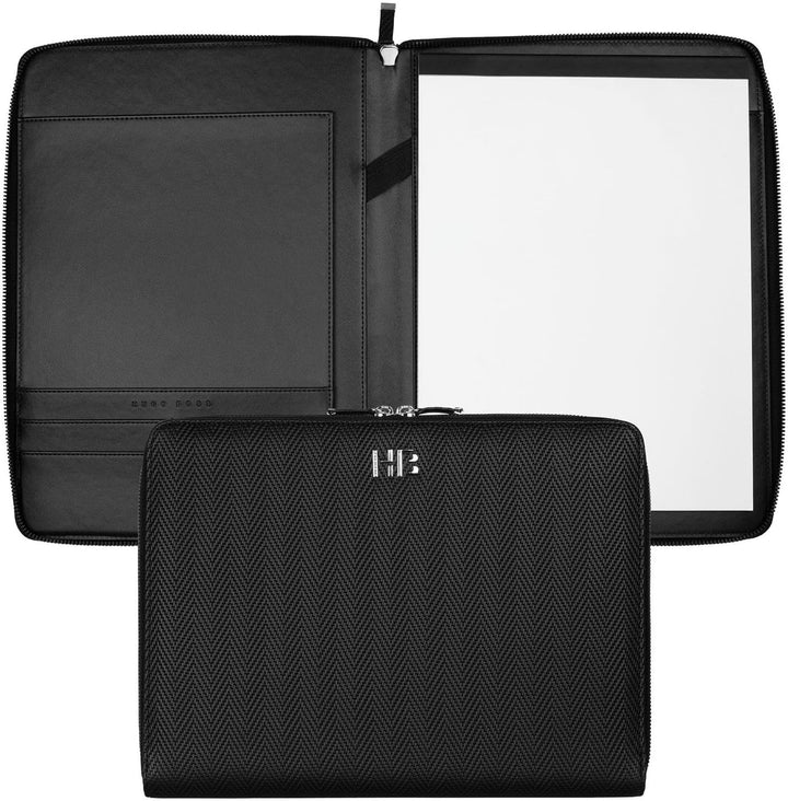 Hugo Boss Konferenzmappe Herringbon A4 aus Kunstleder in der Farbe Schwarz, 31,5x 24x 2cm, HTA106A