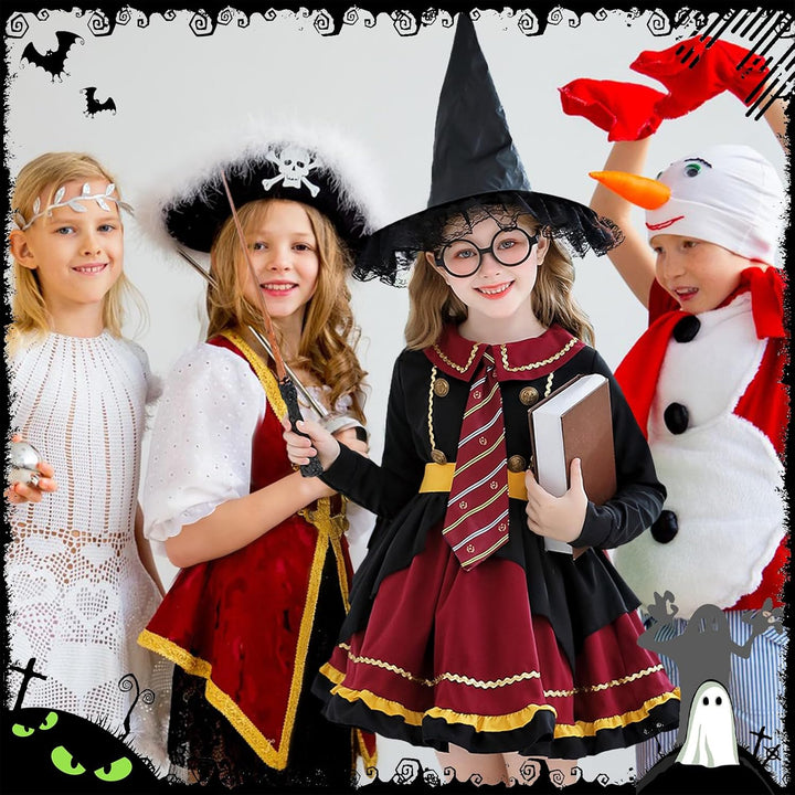 Zauberer Cosplay Kostüm, 4 Stück Magier Kostüm für Mädchen und Damen, Zauberer Outfit Set mit Lolita