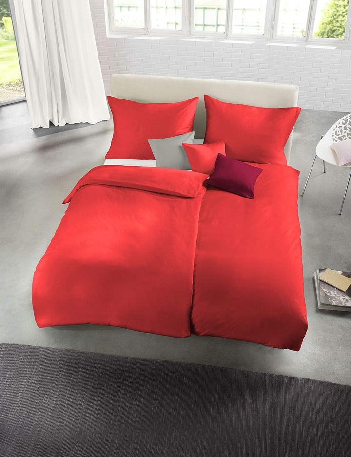 fleuresse Uni-Colours Bettwäsche-Set, Mako Satin, 100 Prozent Baumwolle, Fb. Kirsche, 155 x 200 cm R