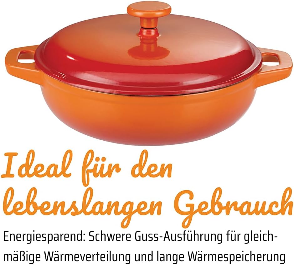 GSW 716307 Orange Shadow Schmortopf mit Deckel, Gusseisen, orange/creme - ⌀30 cm