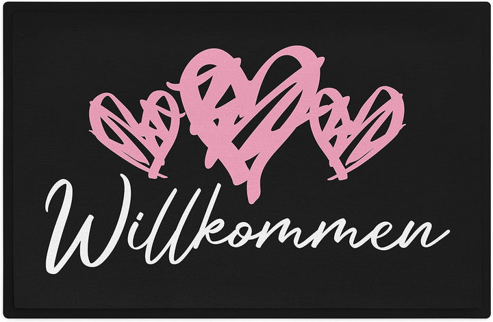 Trendation - Willkommen Herz Grafik Fussmatte Geschenk Schöne Fussmatte Aussen und Innenbereich 60x4