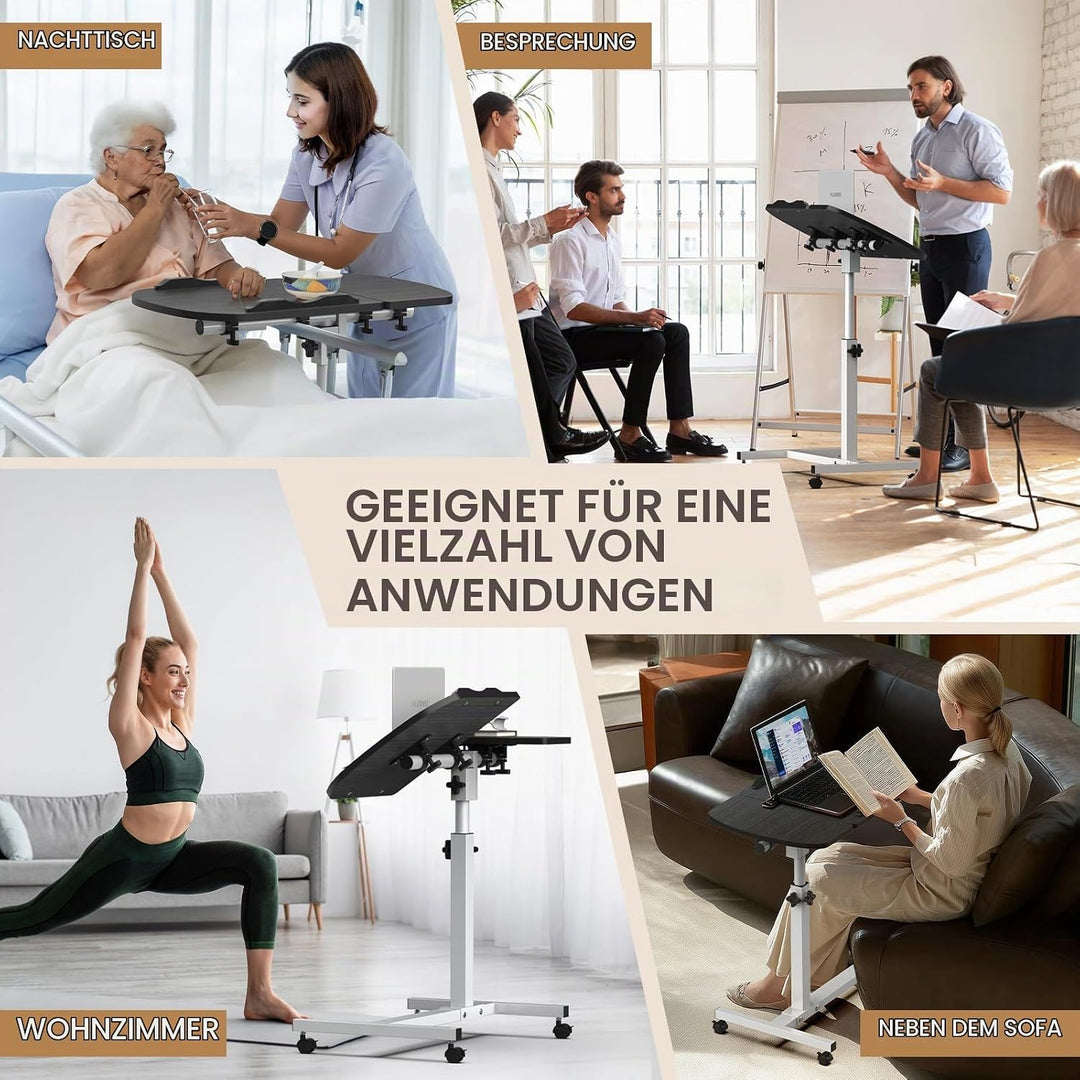 Soontrans Betttisch auf Rollen, 60×40cm, Laptoptisch Höhenverstellbar, Beistelltisch Bett mit Mehrer