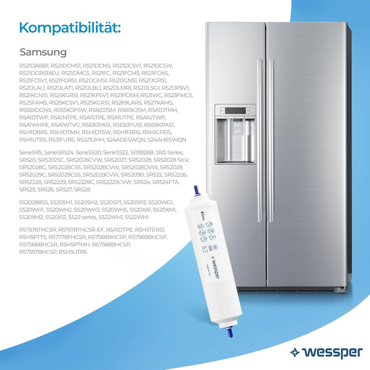 Wessper Wasser Filter für Kühlschrank, Ersatz Wasserfilter Kartuschen Kompatibel mit Samsung Side By