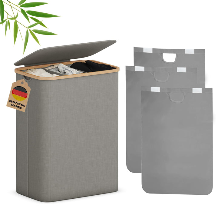 AdelDream 160L Wäschekorb mit Deckel 3 Fächer Wäschekorb Wäschesack schmal Wäschesortierer Wäschebox