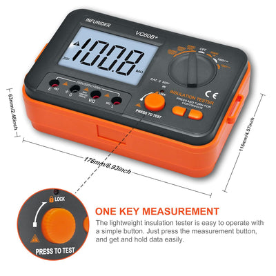 Digitaler Isolationswiderstandstester, Megohmmeter Ohmmeter YF-VC60B+, Spannungsprüfer 250/500/1000