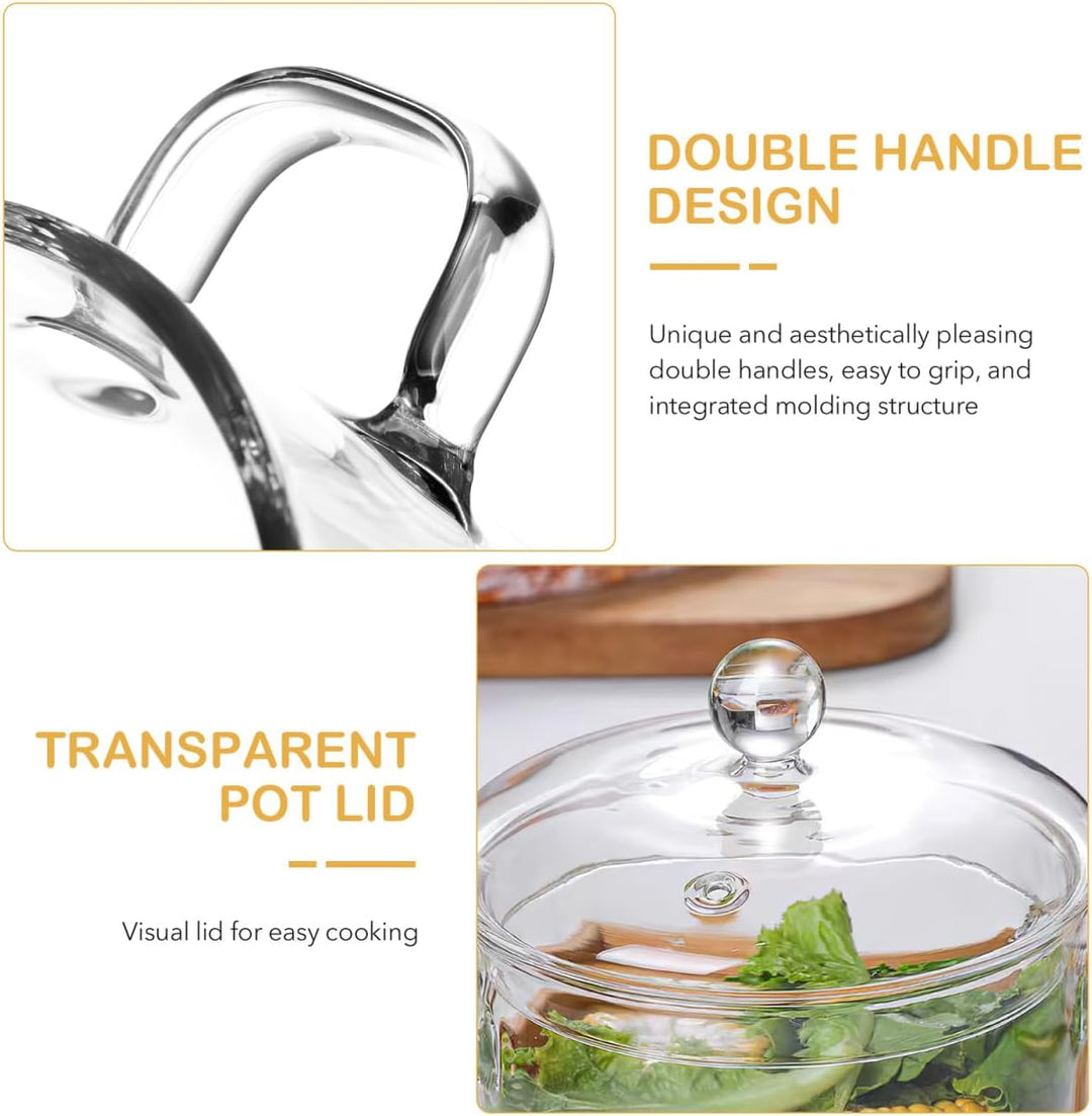 Operitacx Glas Kochtopf mit Deckel, 1350 ml, Hitzebeständiger Glas Topf und Pfanne mit Deckel, Glas