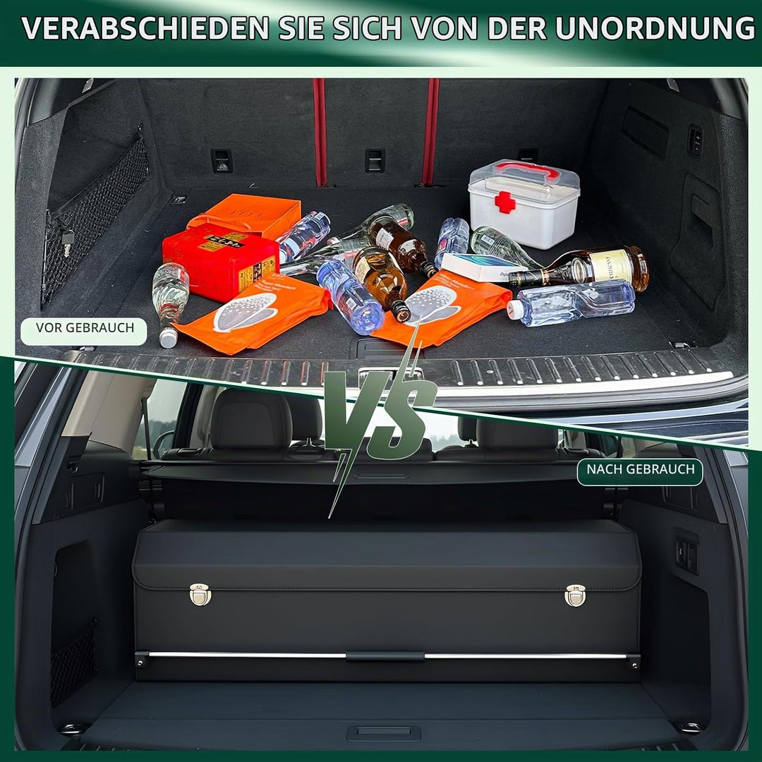 Kofferraum Organizer mit Deckel – Premium NAPPA-Leder, Tragbarer Push-Pull-Griff &amp; Stabile Universal