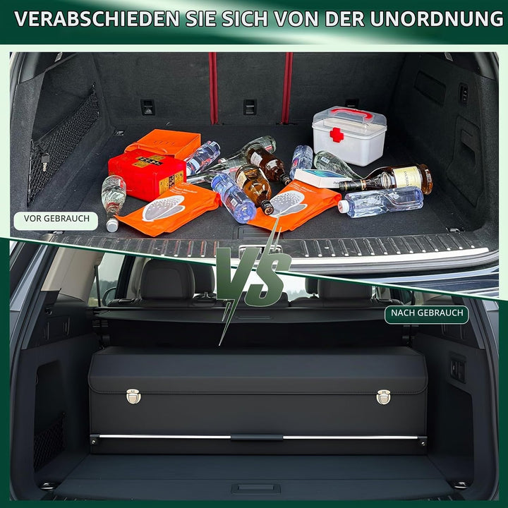 Kofferraum Organizer mit Deckel – Premium NAPPA-Leder, Tragbarer Push-Pull-Griff &amp; Stabile Universal