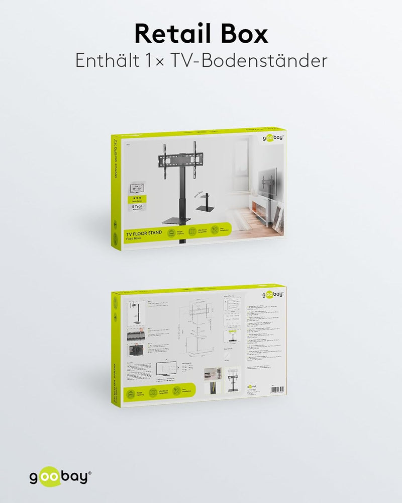 goobay 58526 TV Standfuss für Fernseher und Monitore zwischen 37“ und 70 Zoll (94-180cm) / Schwenkba