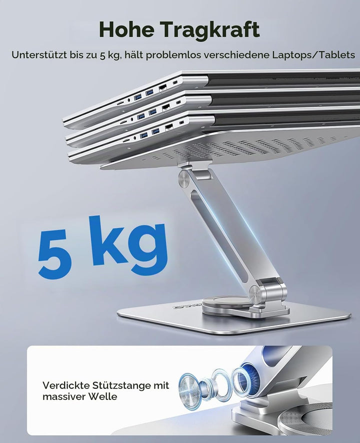 ORICO Laptop Ständer Höhenverstellbar mit 360° Drehsockel, Faltbarer Ergonomischer Notebook Ständer