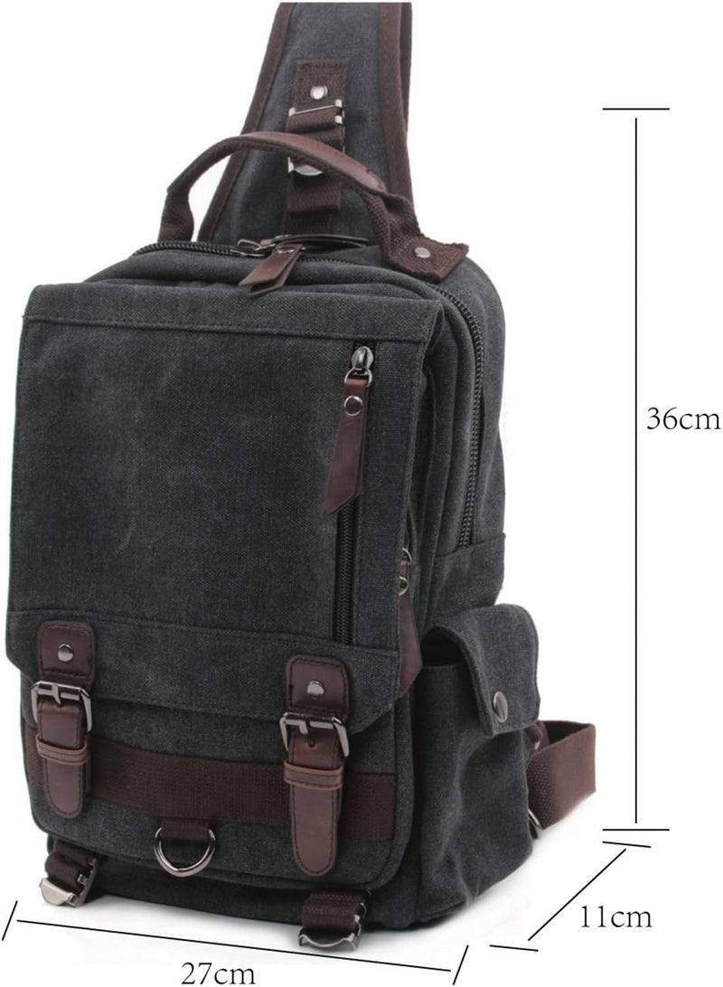 Canvas Brustbeutel, Casual Umhängetasche Herren Daypack Handtasche Sling Backpack für Schule, Outdoo