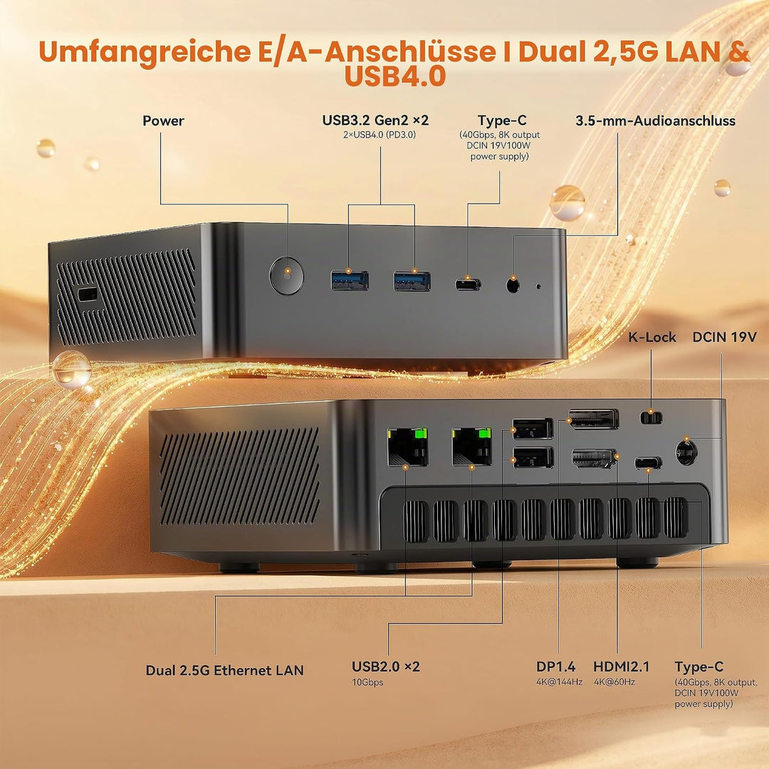 Glorlin Mini PC AMD Ryzen 7 8745HS bis 4.9GHz, Mini Gaming PC 16GB DDR5 1TB M.2 PCIe4.0 SSD, 2X 2.5G