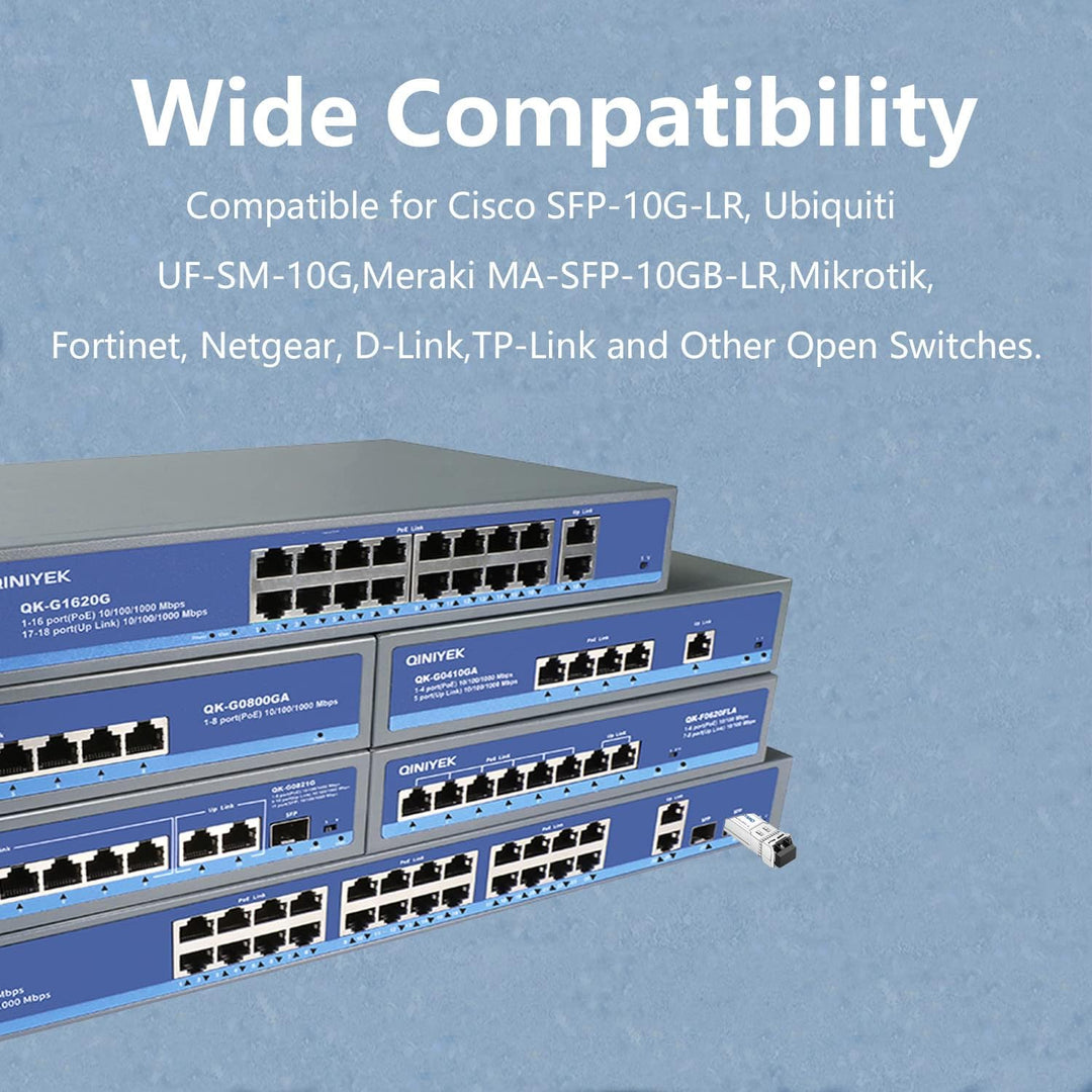 [2 Stück] QINIYEK 10GBase-LR SFP+ Transceiver, 10G Singlemode SFP+ LC-Modul für Cisco SFP-10G-LR, Ub