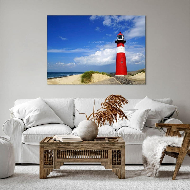 Bilder auf Leinwand 100x70cm Leinwandbild Turm Leuchtturm Ozean Ufer Gross Wanddeko Bild Schlafzimme