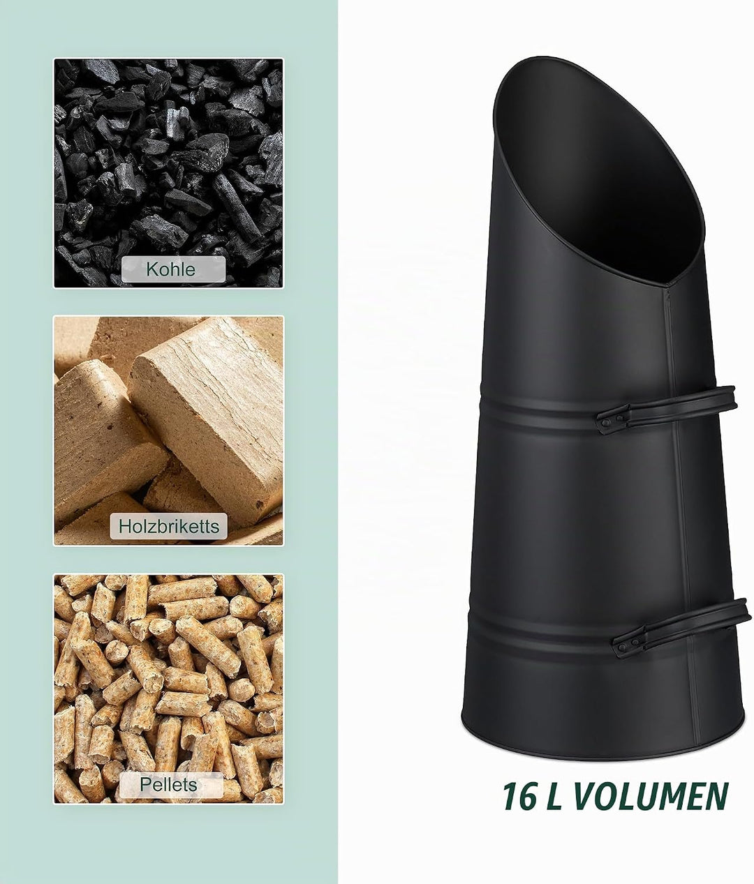 Relaxdays Kohlenschütte, 16 Liter, Eisen, Kohleeimer mit 2 Griffen, Pelletschütte zum Nachfüllen, Ka