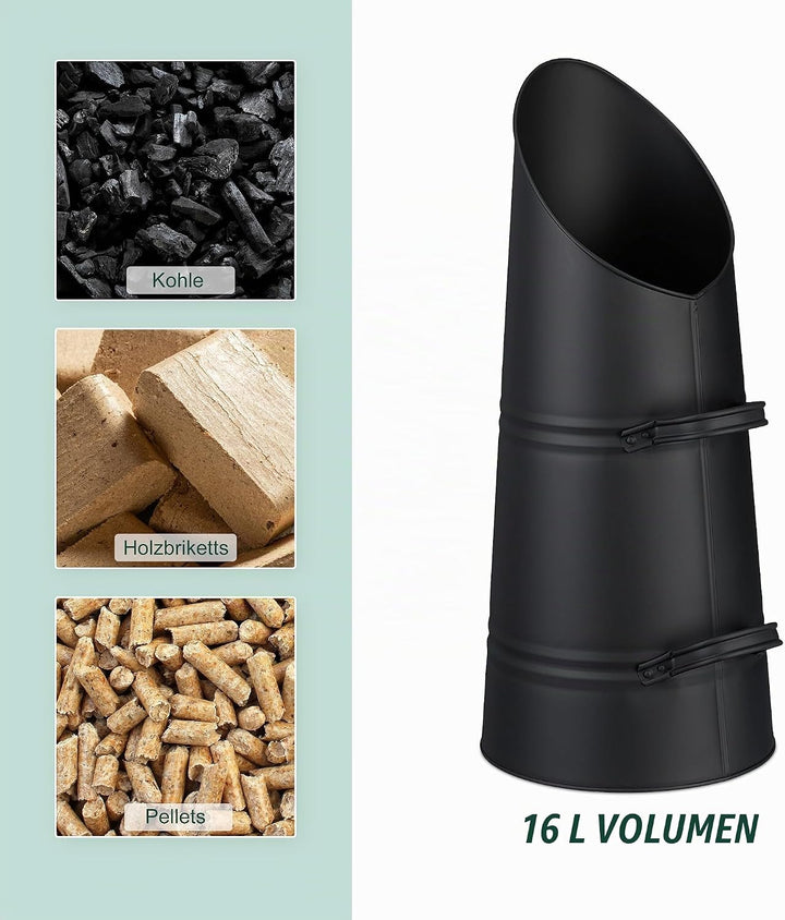 Relaxdays Kohlenschütte, 16 Liter, Eisen, Kohleeimer mit 2 Griffen, Pelletschütte zum Nachfüllen, Ka