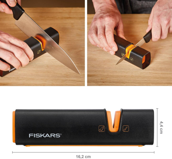 Fiskars Messerschärfer für scharfe Messerklingen aus Stahl, Keramikschleifstein, Edge, Roll-Sharp, S
