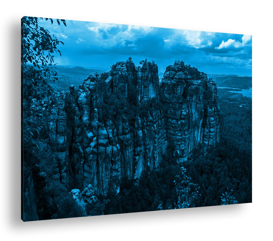 Sandsteinformationen in der Schweiz Format: 80x60 Effekt: Monocrome Blau als Leinwand, Motiv fertig