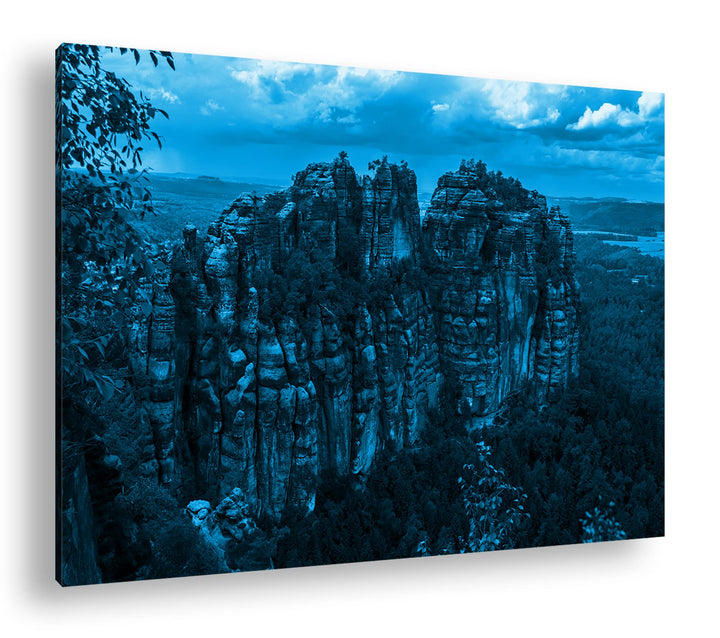 Sandsteinformationen in der Schweiz Format: 80x60 Effekt: Monocrome Blau als Leinwand, Motiv fertig