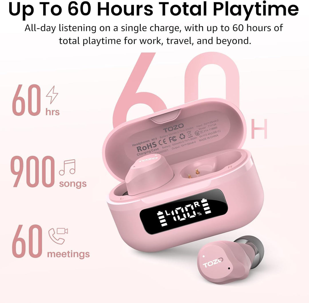 TOZO NC9 In Ear Kopfhörer Kabellos Bluetooth 5.3 mit Hybrid Active Noise Cancelling, 6 Mikrofone für