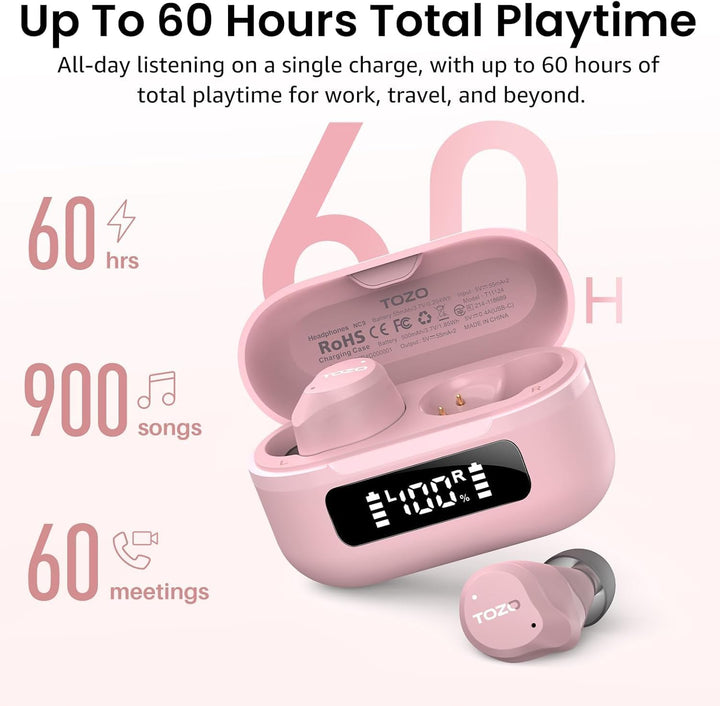 TOZO NC9 In Ear Kopfhörer Kabellos Bluetooth 5.3 mit Hybrid Active Noise Cancelling, 6 Mikrofone für