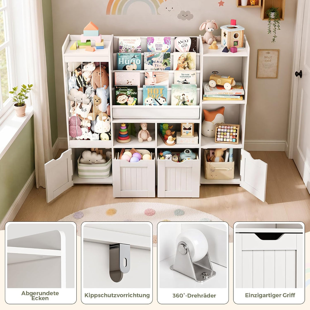 Pamapic Kinderregal, Bücherregal Kinder mit Kuscheltier Aufbewahrung, 2 Herausnehmbare Schubladen, S