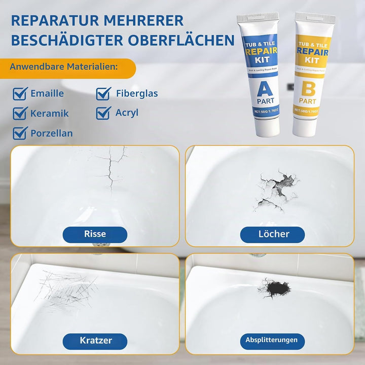 Fliesen Reparaturset, Badewannen Reparaturset Weiss, Wasserdichtes Keramik Reparaturset für Waschbec