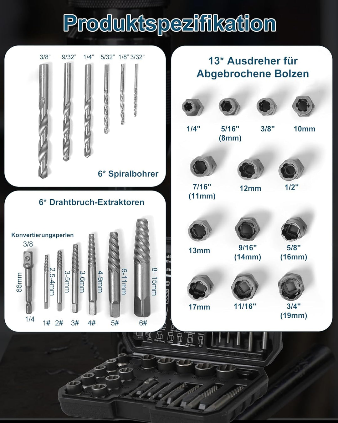 XSTARYE 26Tlg Linksausdreher Schrauben Ausdreher Set mit Sechskant-Adapterbolzen für beschädigte, ve