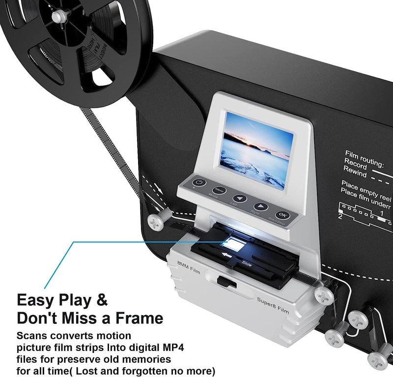 Super 8 Film Scanner, Converts Film in Digitales Video(3", 5", 7" und 9" Super 8/8 mm Film Rollen) M