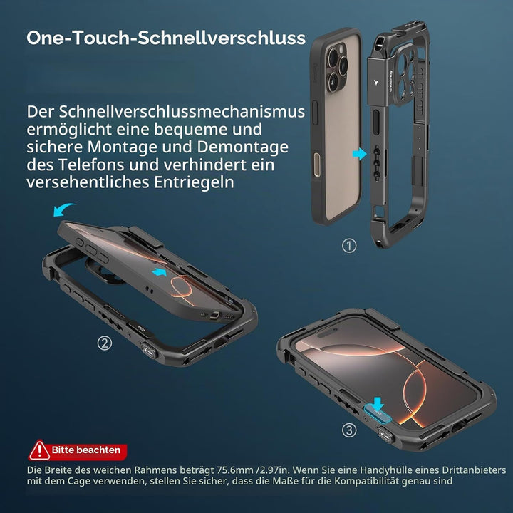 SMALLRIG Mobile Video Cage Basic Edition für iPhone 16 Pro mit speziellem Telefonkäfig mit T-Mount-O