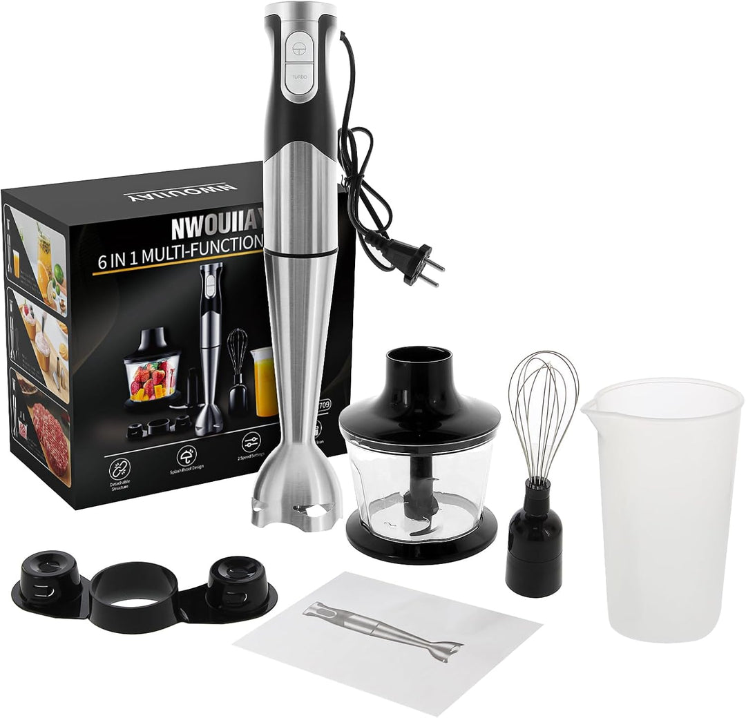 NWOUIIAY Stabmixer set 6-in-1 Pürierstab Edelstahl Set 1200W Stabmixer 600ml Messbecher, Schneebesen