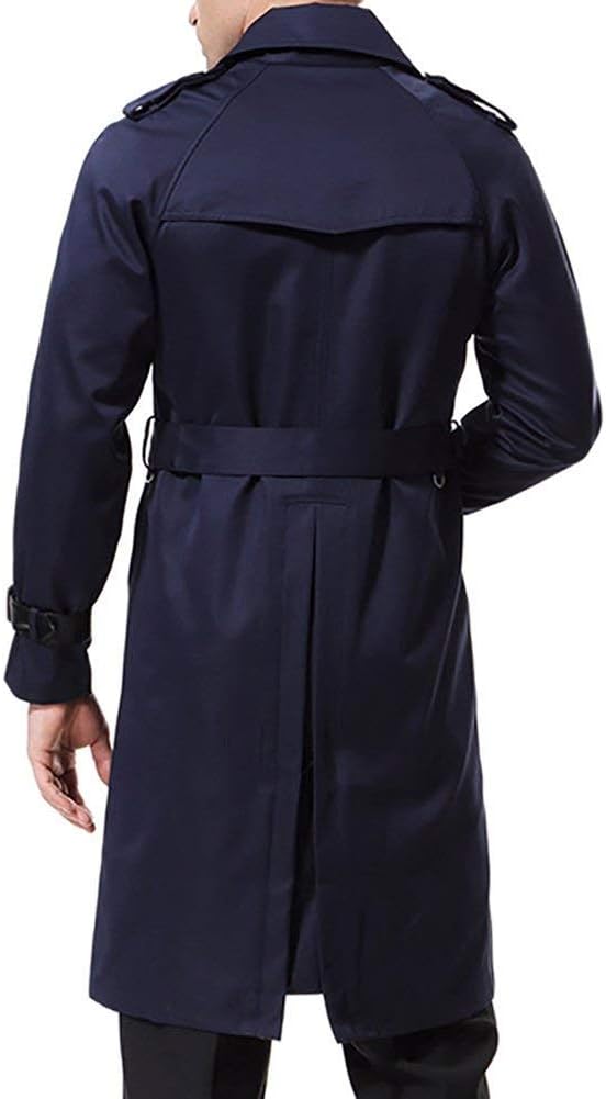 AOWOFS Herren Zweireihiger Trenchcoat mit Gürtel Revers Lang Mantel Business Jacke Frühling Übergang
