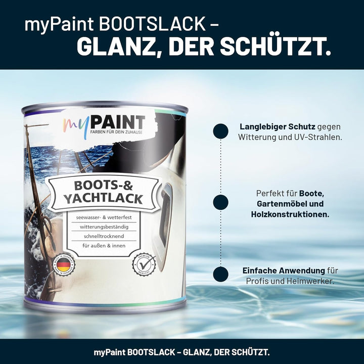 myPAINT® 1K erstklassiger Bootslack &amp; Yachtlack (3x750ml, weiss) langlebiger Bootslack Holz- profess