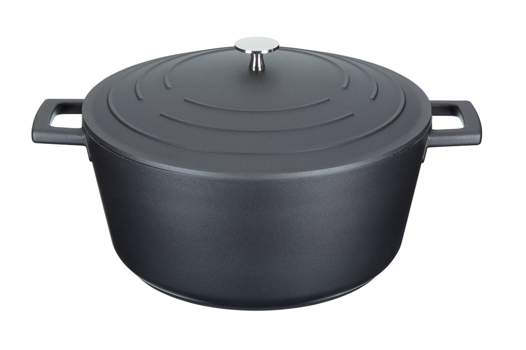 MasterClass Gusseiserner runder Schmortopf mit Deckel, 5 Liter/28 cm Schwarz, Schwarz