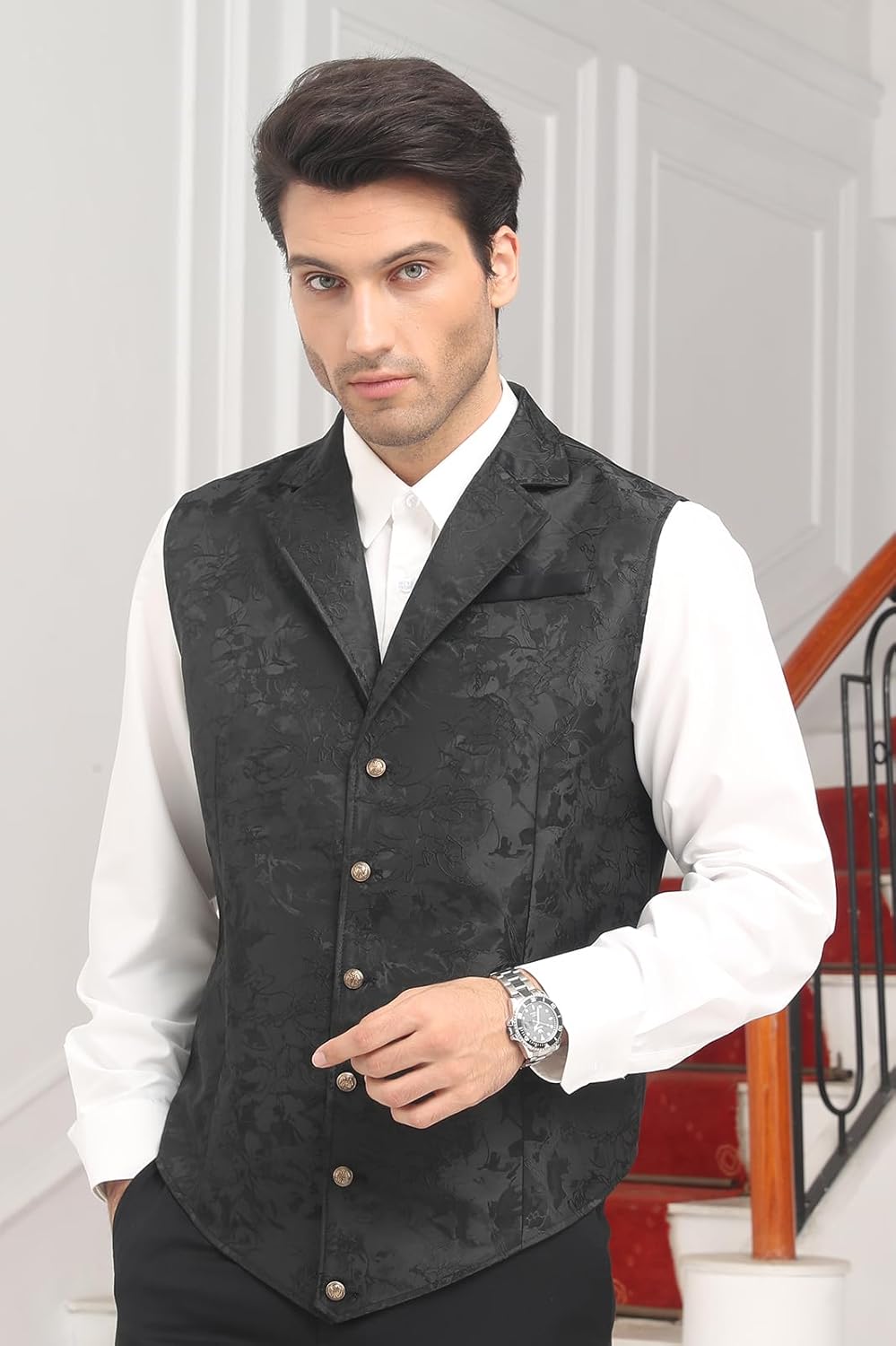 HISDERN Herren Paisley Weste Formelle Hochzeit Party Gothic Steampunk Revers Weste für Herren 3XL Sc