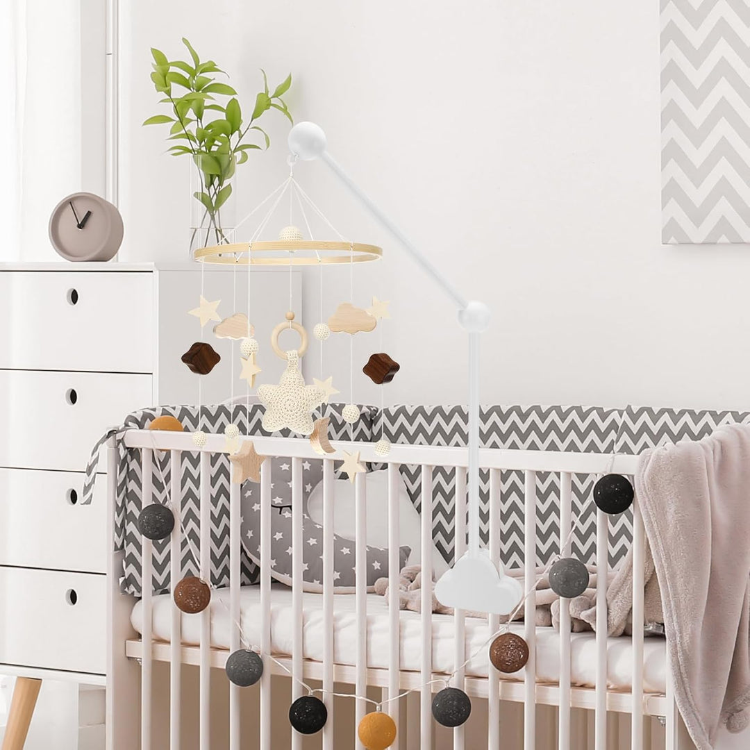 Baby Mobile Halterung für Babybett, Mobile Halterung Holz Wolken, abnehmbarer Baby-Mobile-Aufhänger,
