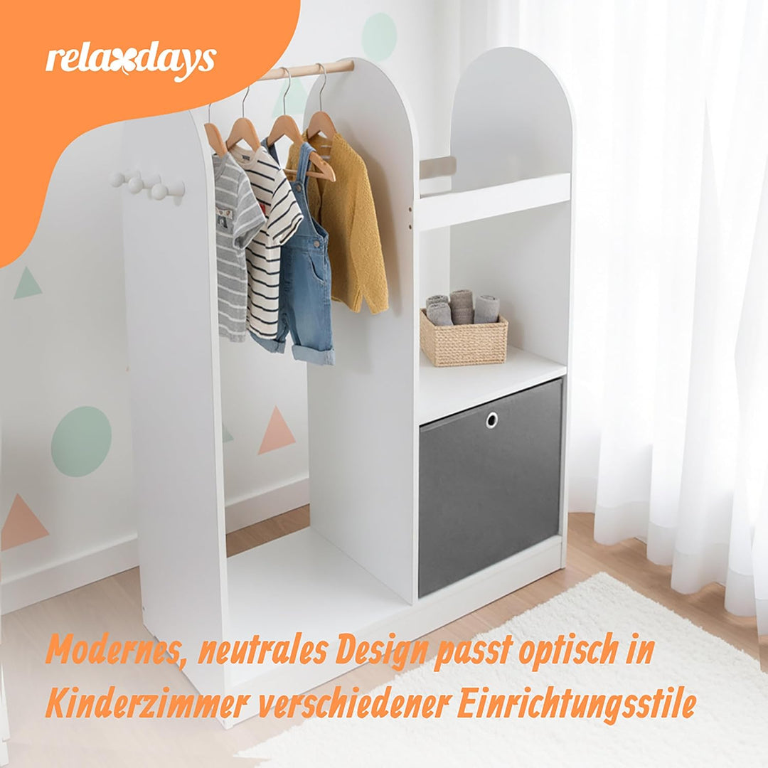 Relaxdays Kindergarderobe, 3 Haken, Kleiderstange & Aufbewahrungsbox, HxBxT: 108 x 97 x 35 cm, Kinde