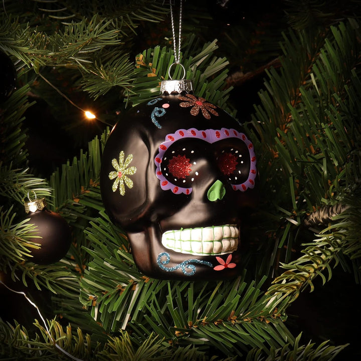 com-four® 3X Premium Christbaumschmuck - Totenschädel als Weihnachtsdeko - morbide Anhänger - lustig