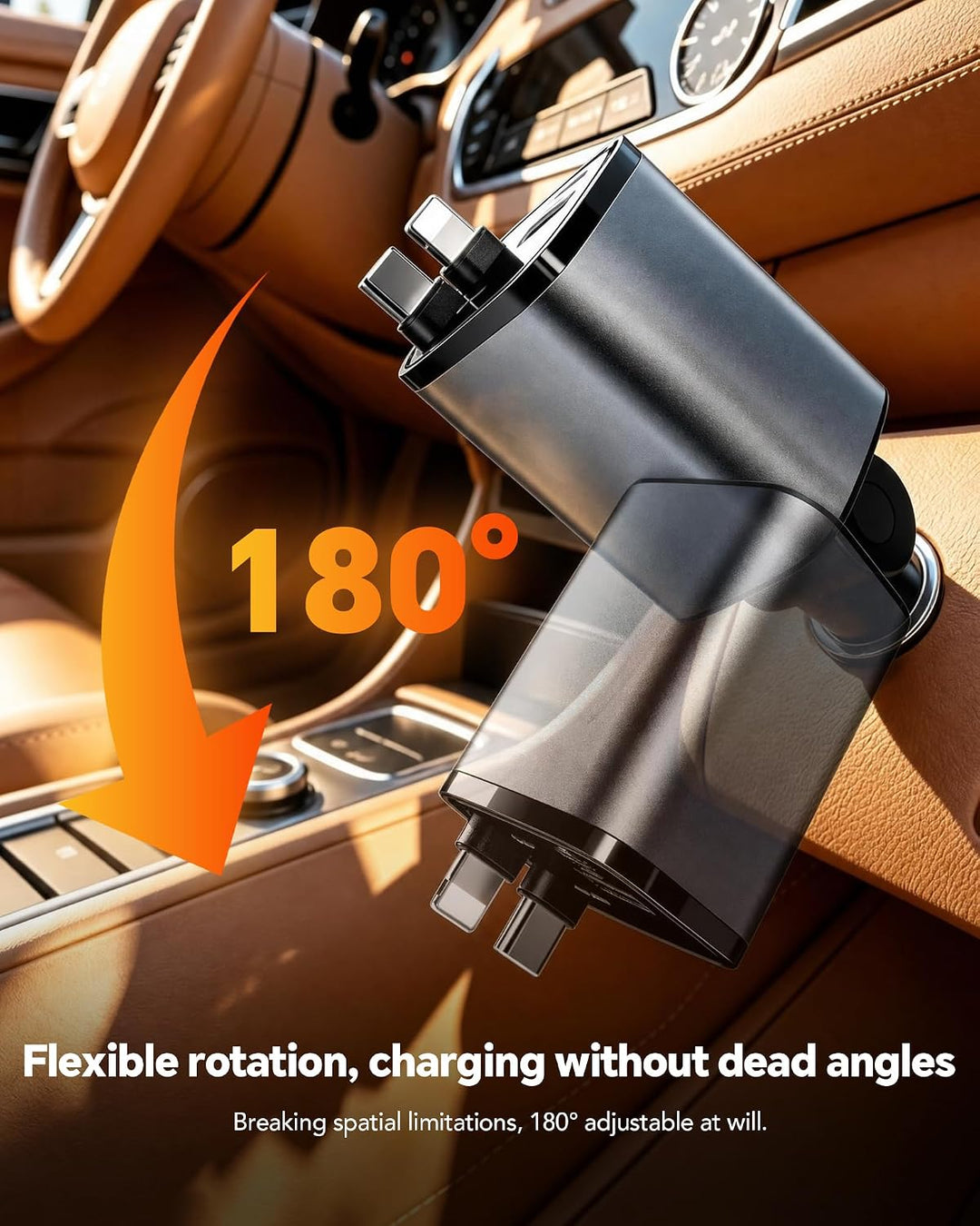 Aimtel Einziehbares Auto Ladegerät Zigarettenanzünder USB C KFZ Ladegerät Handy Ladegerät Auto Kompa