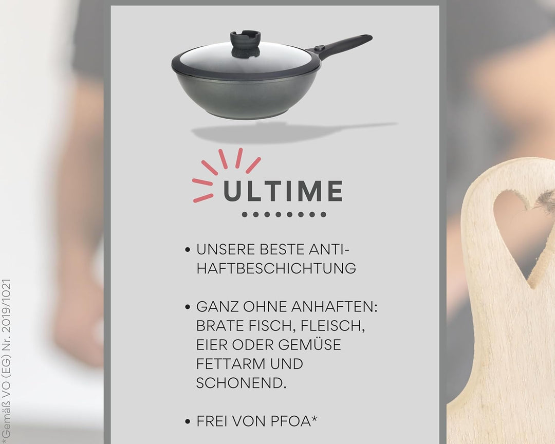 DIVORY Wokpfanne 30 cm mit Deckel - abnehmbarer Griff, induktionsgeeignet, Antihaftbeschichtung, Ind