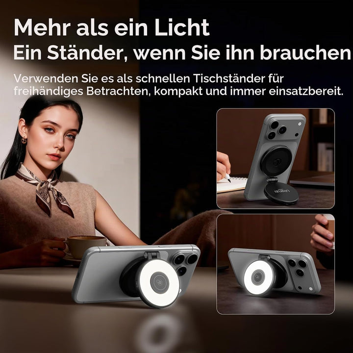 ULANZI LM21 Magnetische Selfie Licht, Selfie Ringlicht für iPhones, Handy Ringlicht mit 3 Farbtemper