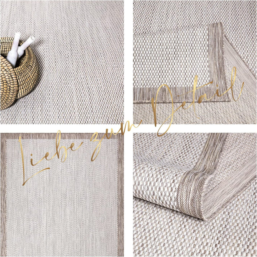 payé Outdoor Teppich Wetterfest - 60x110cm - Beige Weiss - Bordüre - Teppiche für Terrasse Balkon Ga