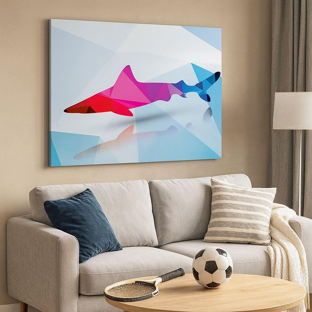 Bilder auf Leinwand 100x70cm Leinwandbild Hai Illustration modern Grafik Gross Wanddeko Bild Schlafz