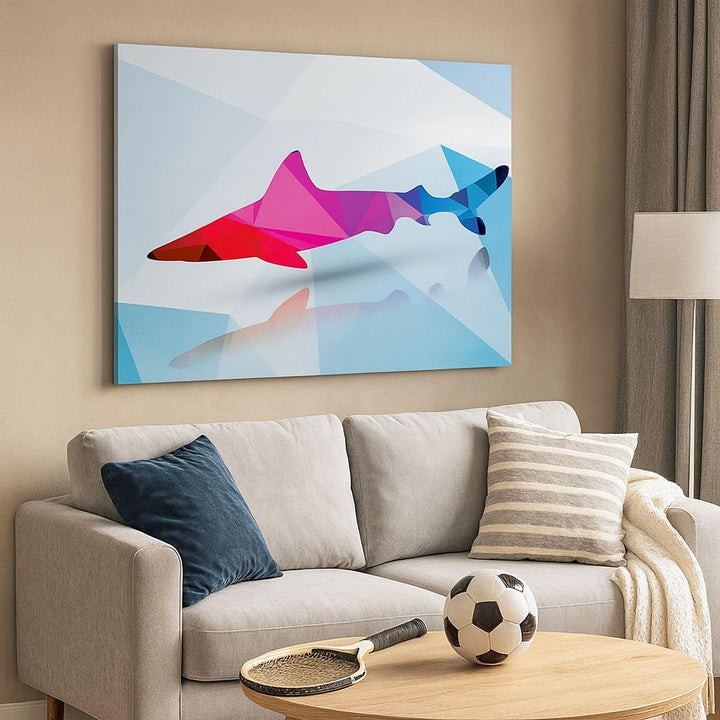 Bilder auf Leinwand 100x70cm Leinwandbild Hai Illustration modern Grafik Gross Wanddeko Bild Schlafz