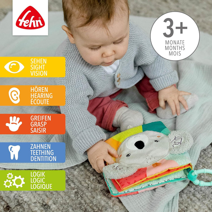 Fehn Stoffbuch Baby Koala - Baby Fühlbuch aus Stoff - Babyspielzeug Buch mit Quietsche, Rassel und R