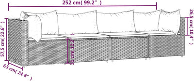 Festnight Gartensofa 3-Sitzer Rattan Sofa Balkonmöbel Lounge Sofa Outdoor Balkonsofa Balkon Couch Ga