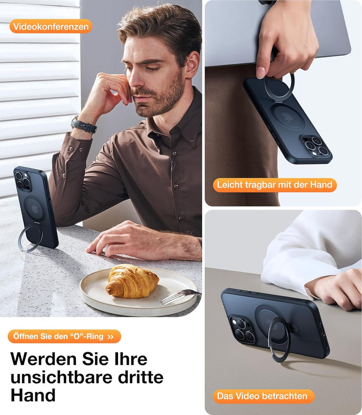 TORRAS Ostand All-in-One für iPhone 15 Pro Hülle für MagSafe (Nr.1 Magnetkraft, Unsichtbarer Ständer